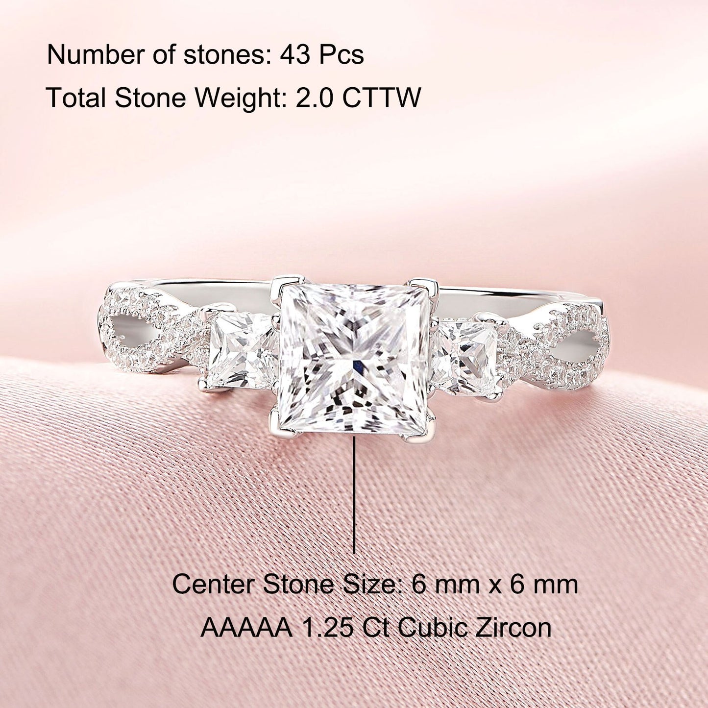 Newshe Genuine 925 Sterling Silver Three Princess Cut AAAAA CZ Infinite Engagement Rings for Women Fine Wedding Jewelry