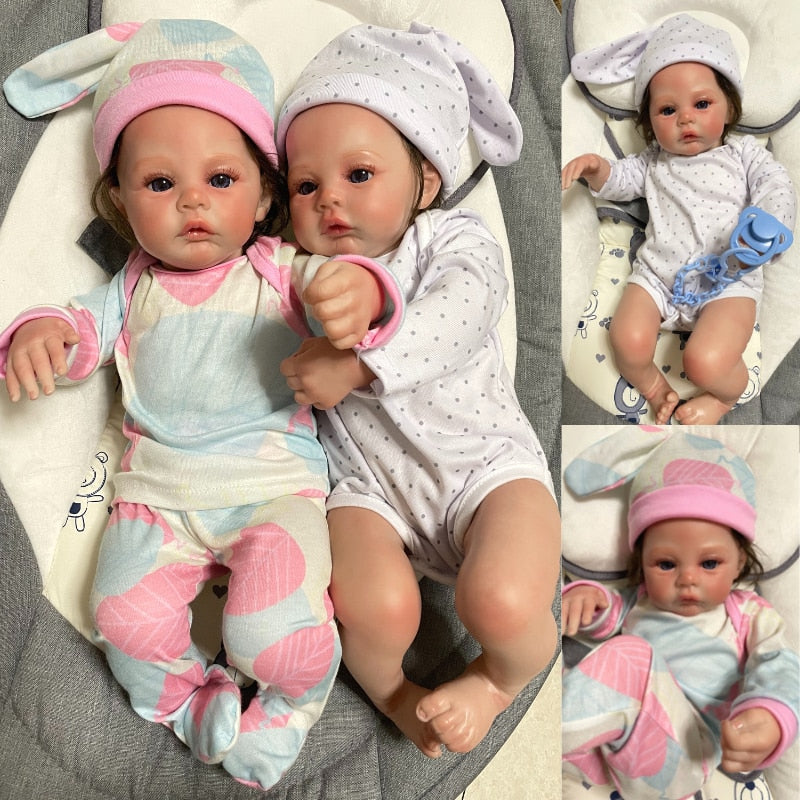 43CM Reborn Baby Dolls Finished Realistic Meadow Newborn Twins With Rooted Hair Handmade Doll For Girls Birthday Gift Toy