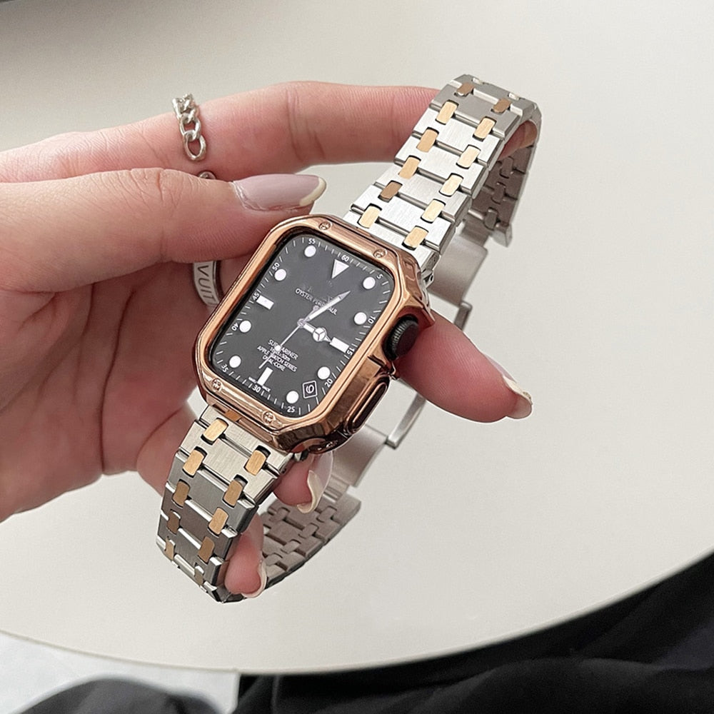 Luxury AP Strap For Apple Watch 8 Ultra 49mm 7 45mm 41mm watchband For iWatch 6 SE 44mm 40mm Band Stainless Steel Soild Bracelet