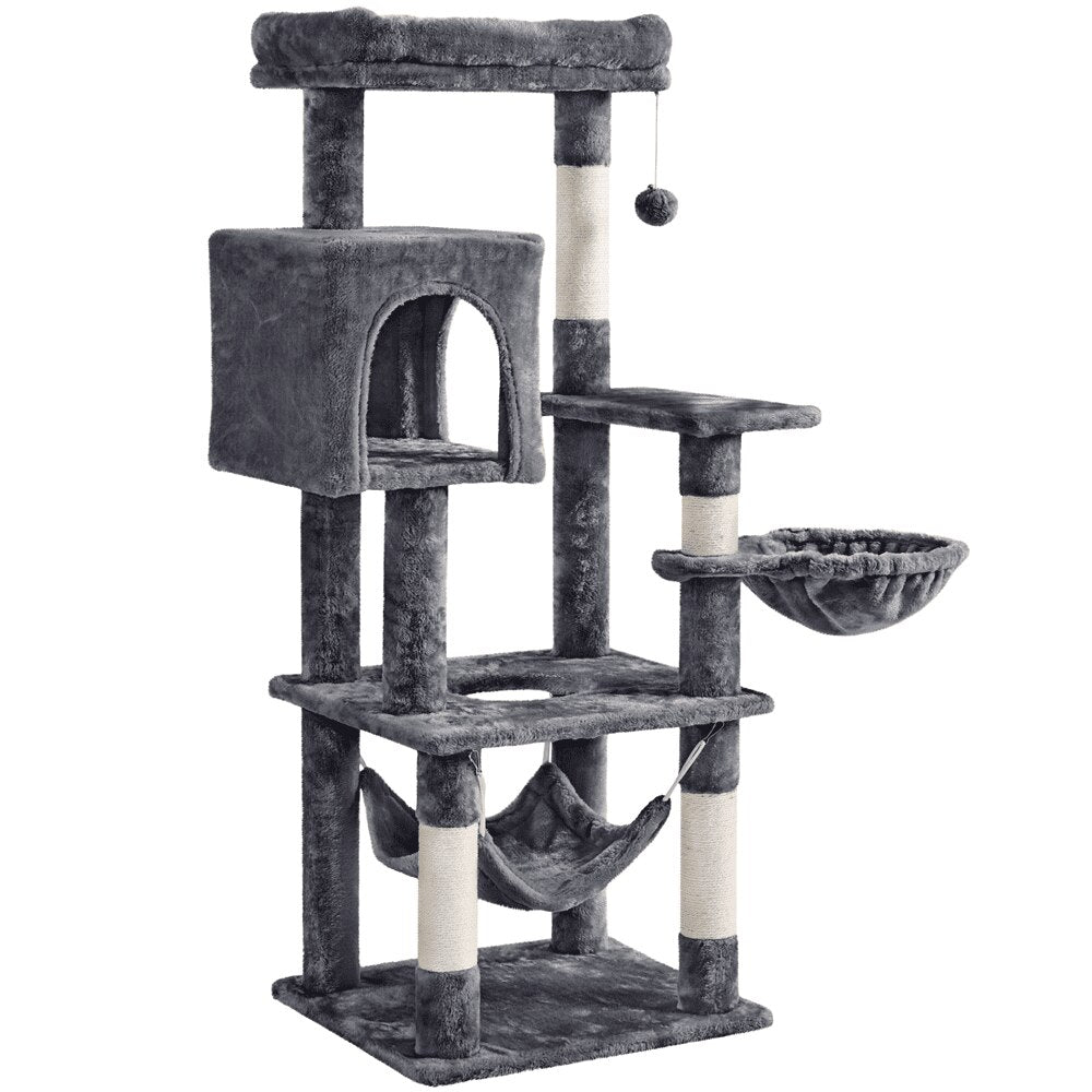 SMILE MART 51.5&quot; Cat Tree with Climbing Hole and Condo, Light Gray