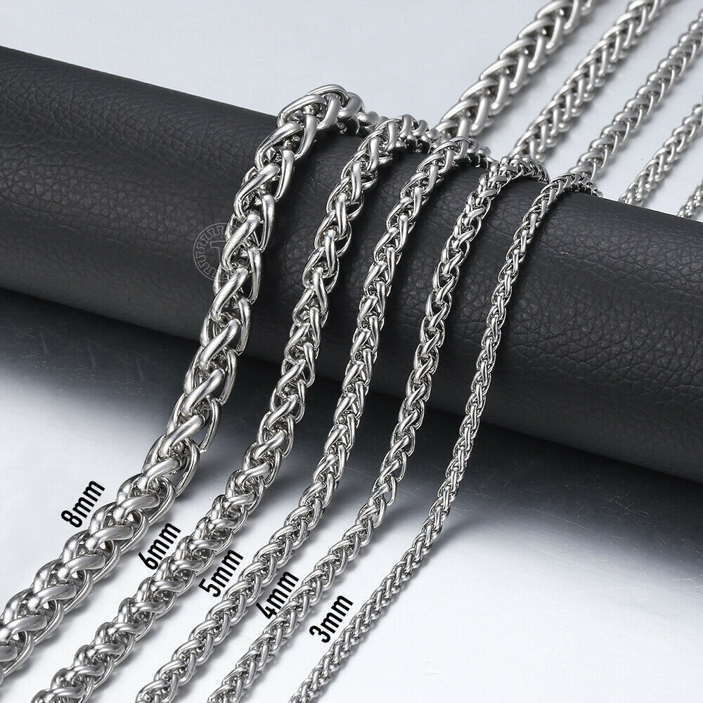 3/4/5/6/8mm Braided Wheat Link Chain For Men Women Stainless Steel Spiga Franco Necklace Hip Hop Jewelry 18-24inch dropshipping