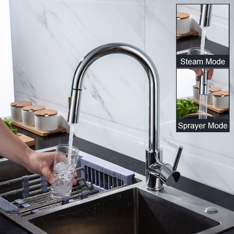 Kitchen Faucets Brushed Nickel Pull Out Spout Stream Sprayer Head Hot Cold Taps Kitchen Sink Water Tap Deck Mounted Mixer Tap