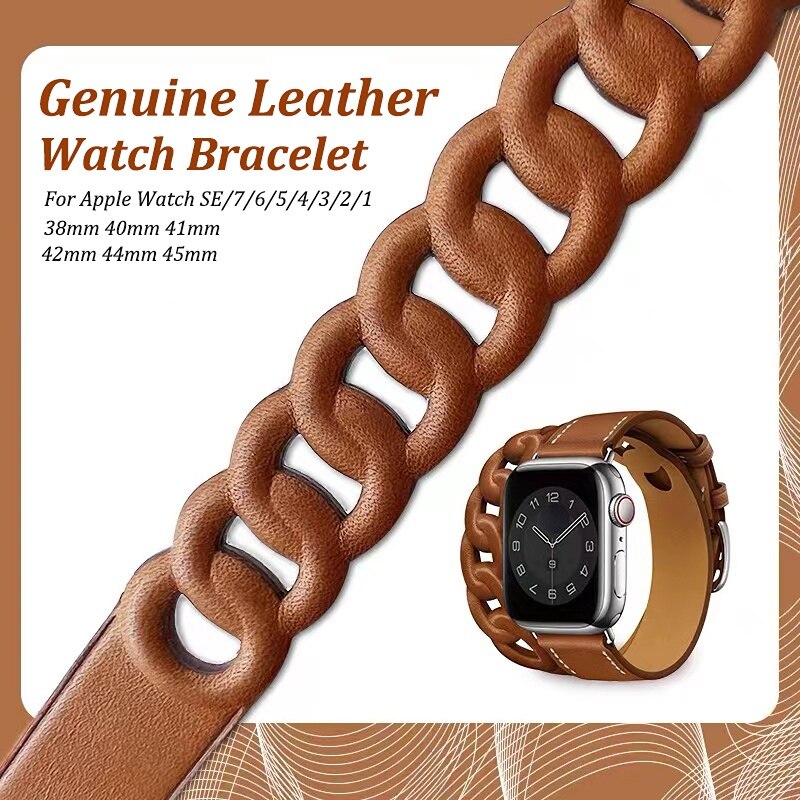 Leather Bracelet Strap For Apple Watch Ultra 49mm Series 3 4 6  5 7 8 41mm 45mm For iWatch SE 44/40mm 42mm 38mm Double Tour Band