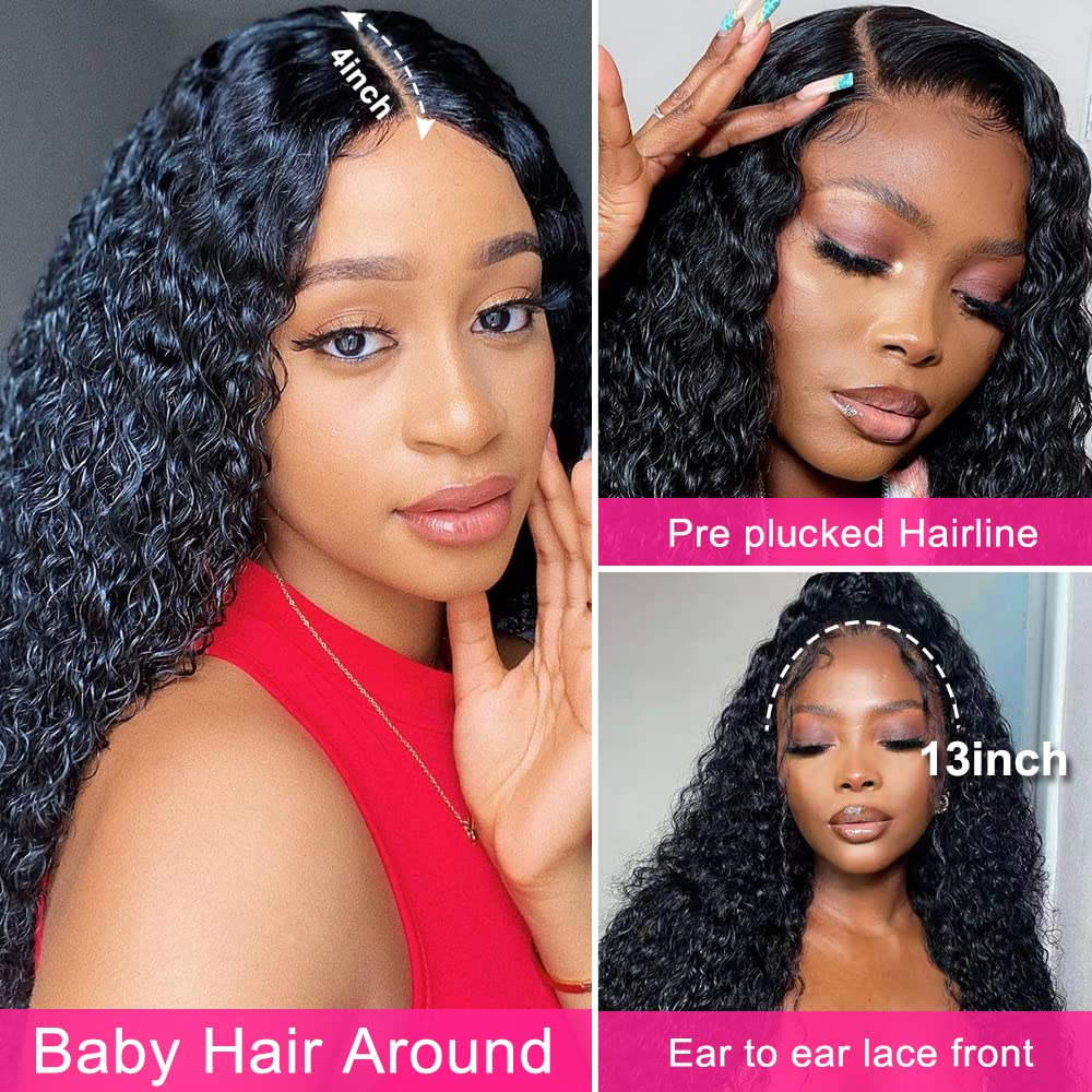 Brazilian Water Wave Frontal Wig 13x4 Transparent Lace Front Human Hair Wigs For Black Women Pre Plucked Curly Lace Closure Wig