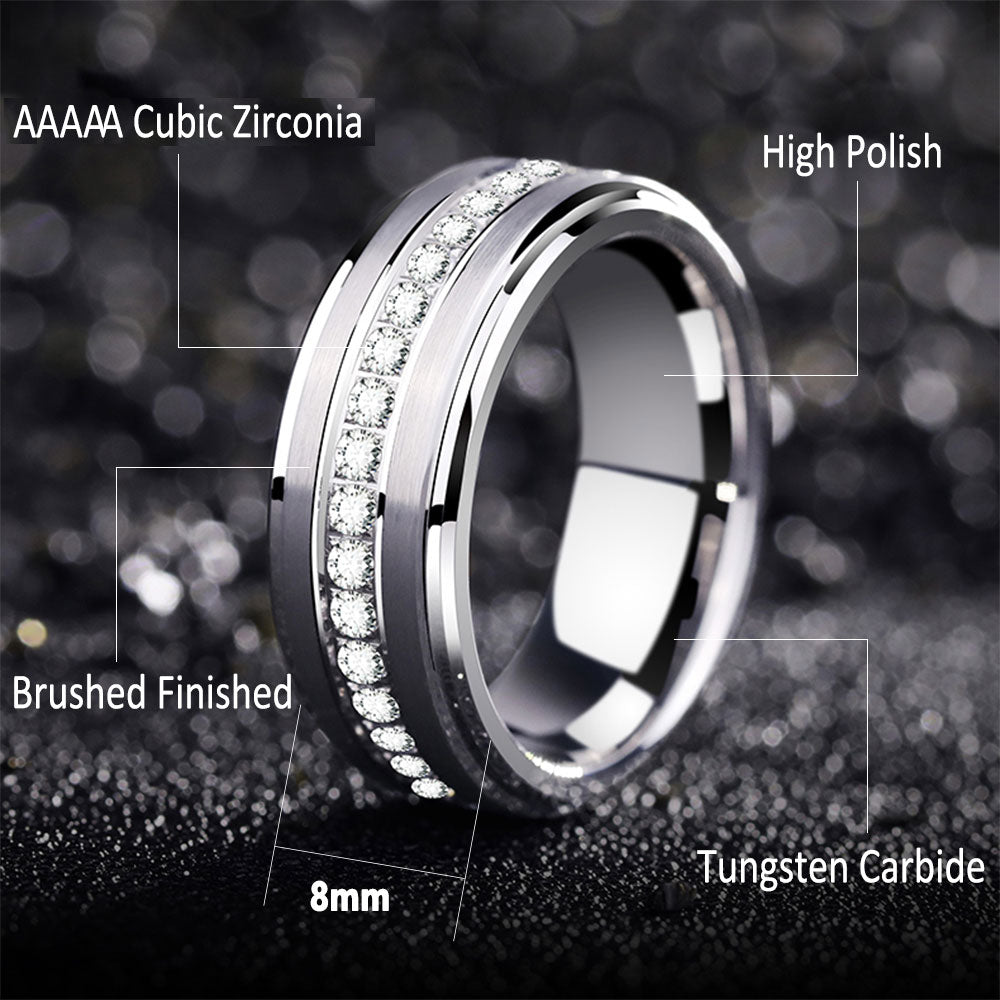 Newshe Men's Promise Wedding Band Tungsten Carbide Rings For Men Charm Half Eternity Round Zircon Jewelry Size 7-13