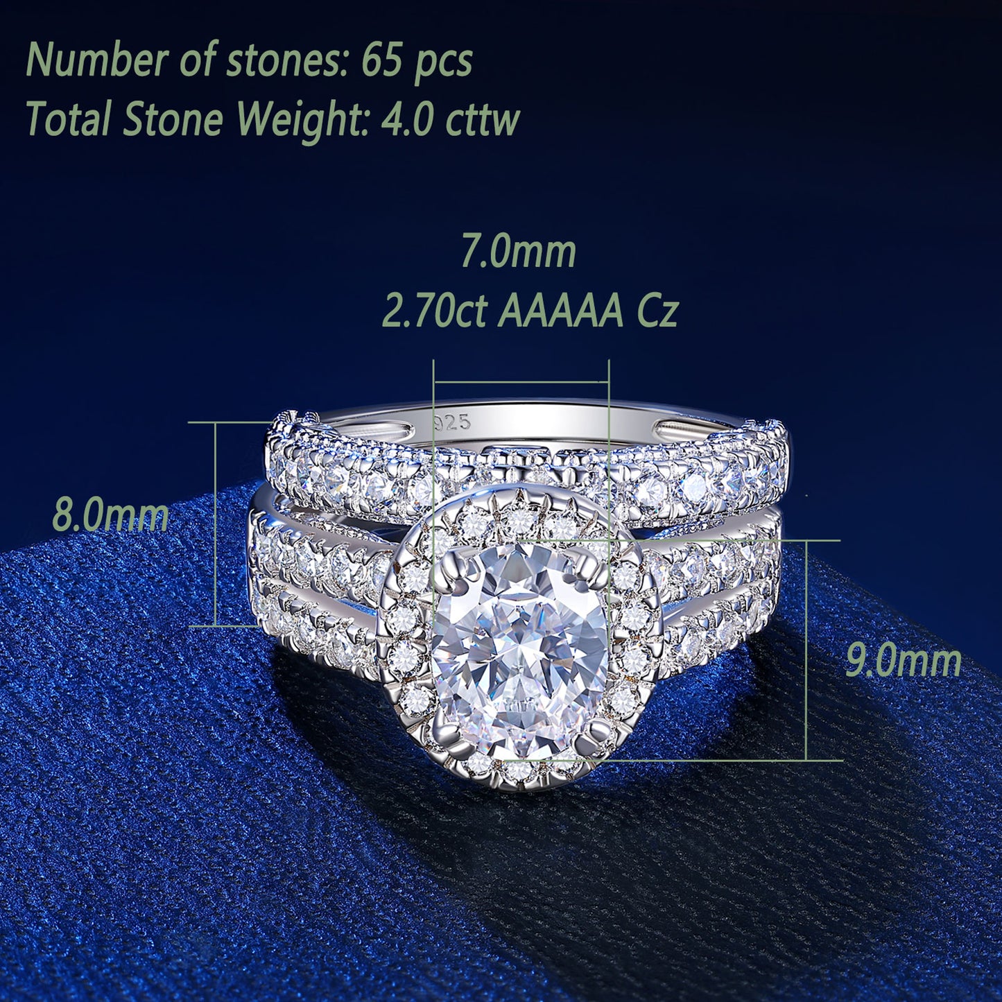 Newshe Vintage 4 Carats Oval Cut 5A Cubic Zircon Wedding Engagement Rings Set for Women Solid 925 Sterling Silver Bridal Jewelry