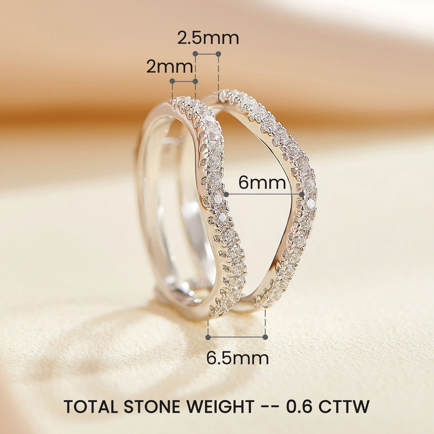 Newshe Women's Ring Enhancers Curved Guard Engagement Wedding Band 925 Sterling Silver Cubic Zirconia Fine Jewelry Size 5-10