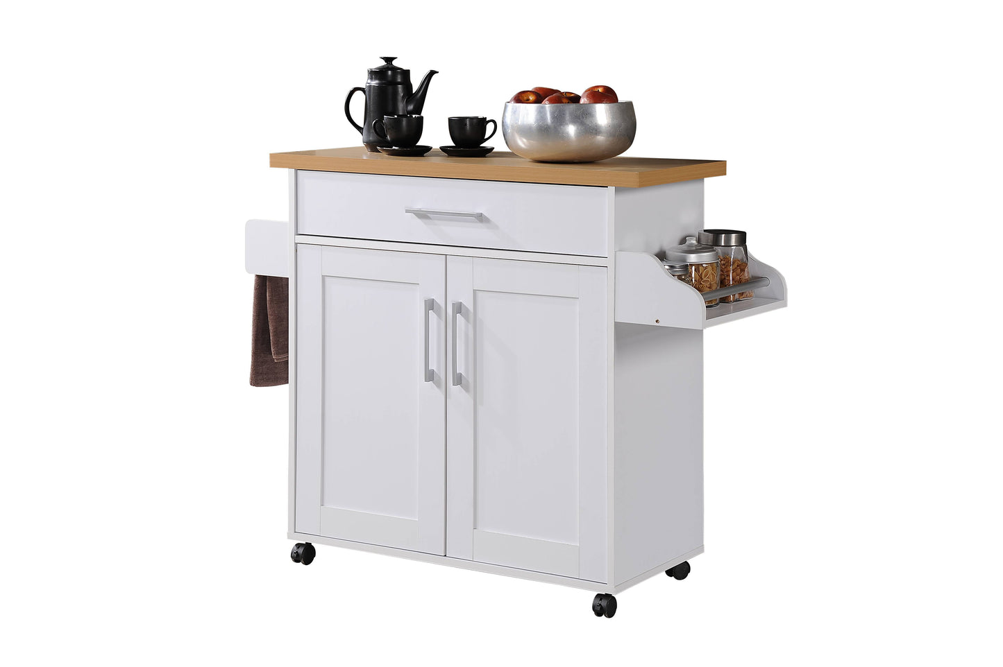 Hodedah Kitchen Cart with Spice Rack plus Towel Holder