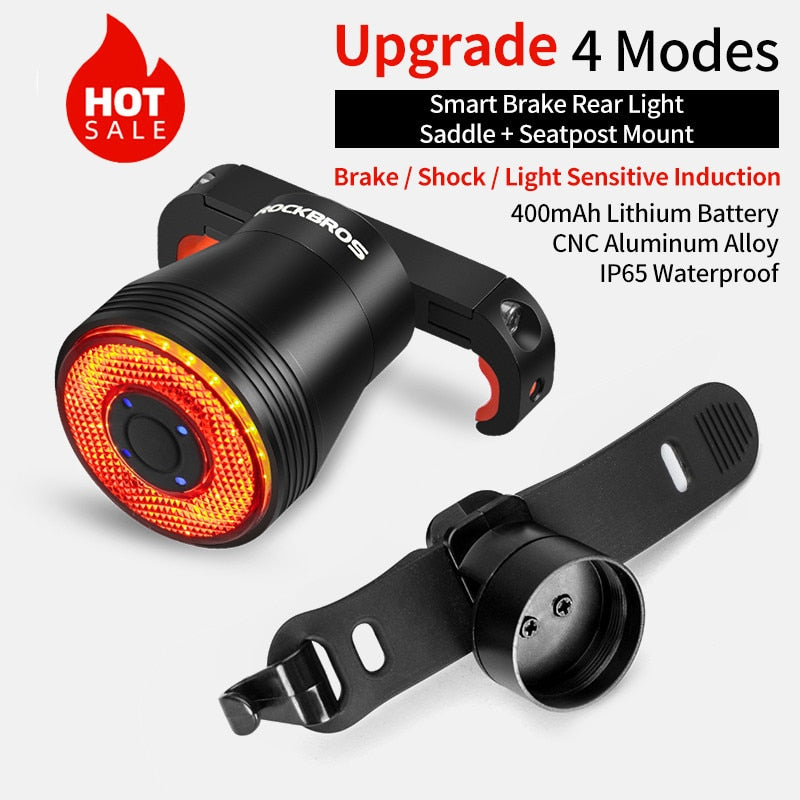 ROCKBROS Bicycle Smart Auto Brake Sensing Light IPx6 Waterproof LED Charging Cycling Taillight Bike Rear Light Accessories Q5