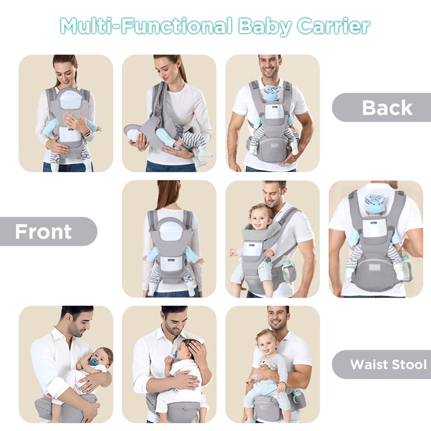 Baby Carrier Ergonomic，Infant Multifunctional Waist Stool，Newborn To Toddler Multi-use Before and After Kangaroo Bag Accessories