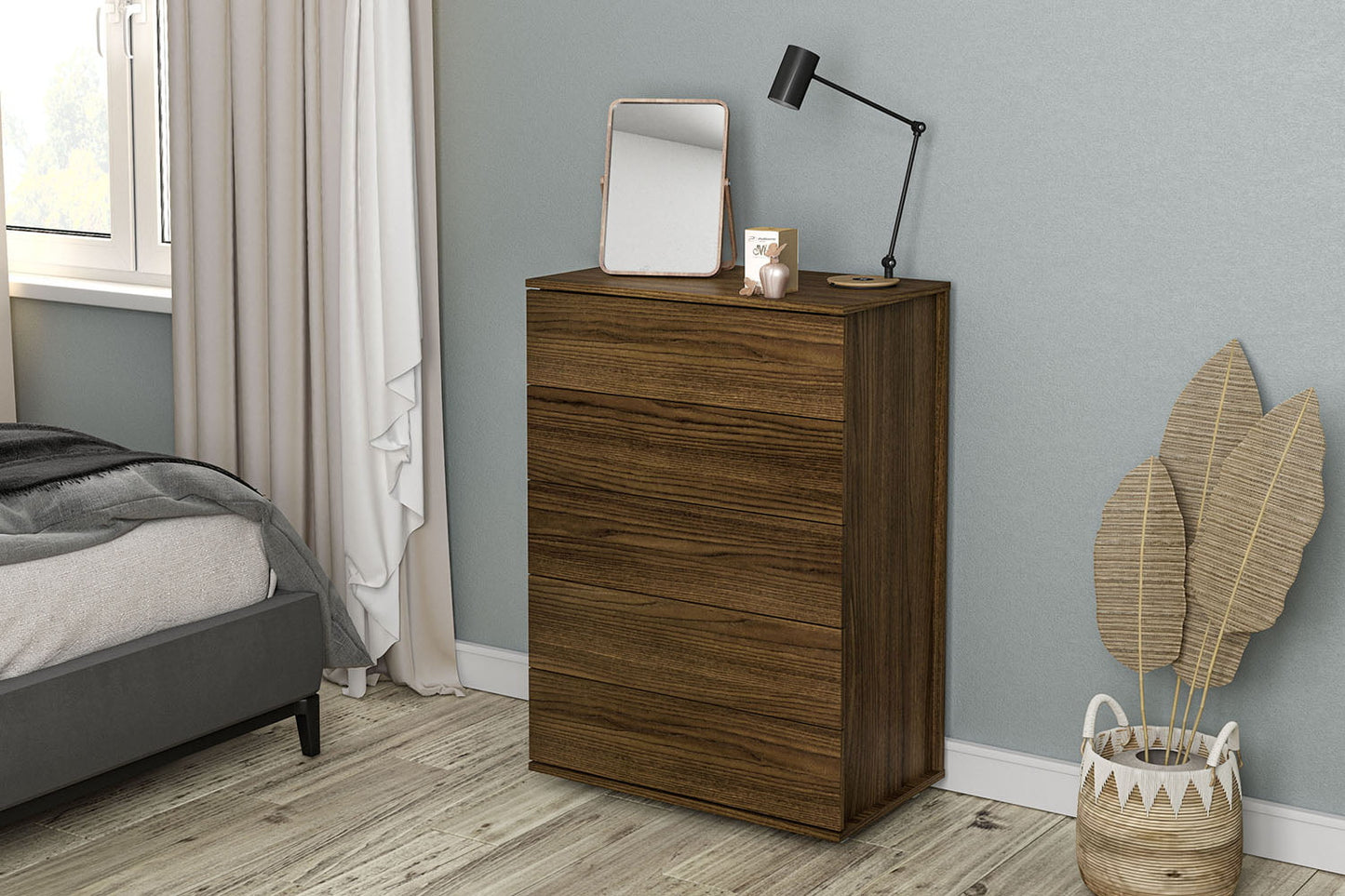 Madison Modern 5 Drawer Dresser, Dark Brown