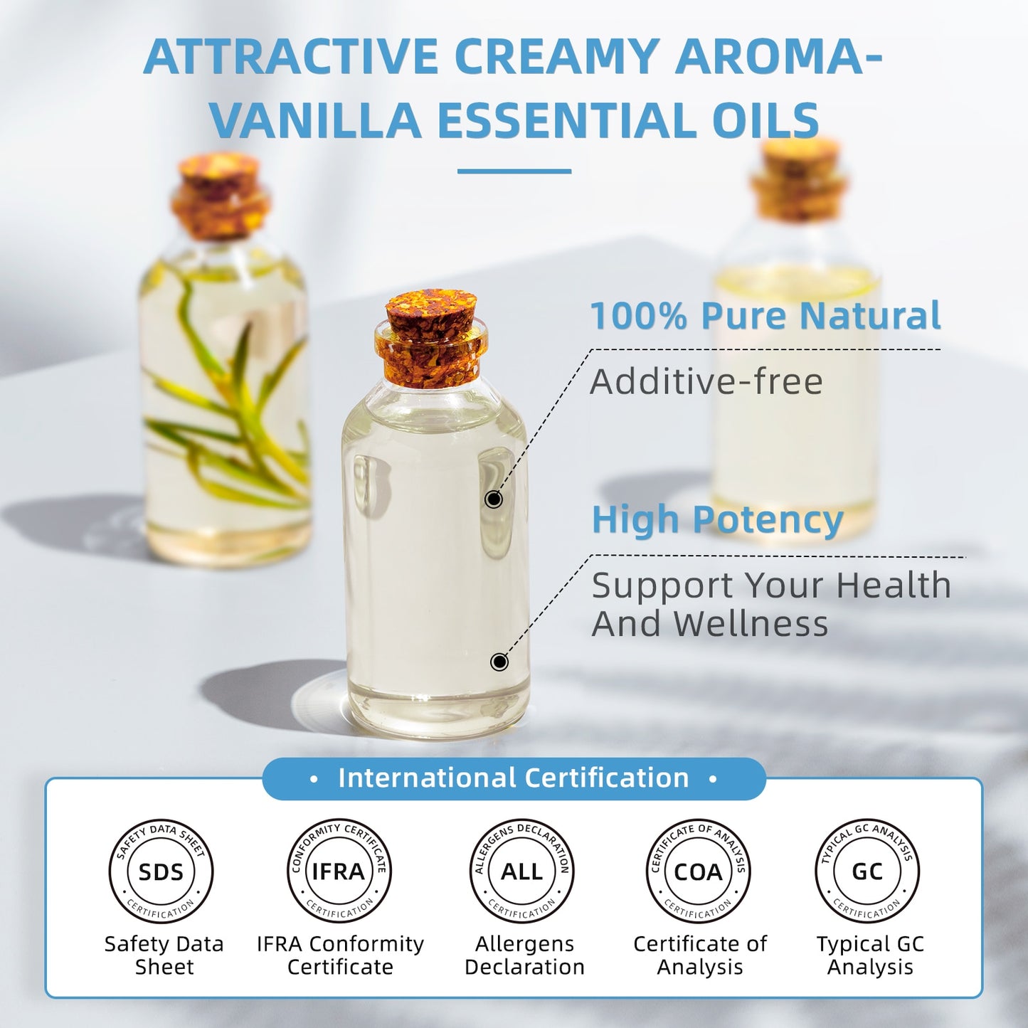 HIQILI 100ML Vanilla Essential Oils for Diffuser Humidifier Massage Aromatherapy Aromatic Oil for Candle/Soap Making Hair Care