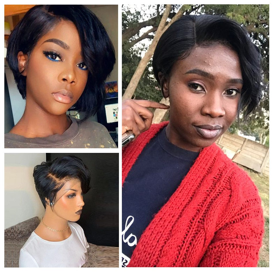 Wiggogo Pixie Cut Wig Human Hair Short Bob Wigs Side Part Straight Lace Front Wigs Glueless Hd Transparent Lace Frontal Wig