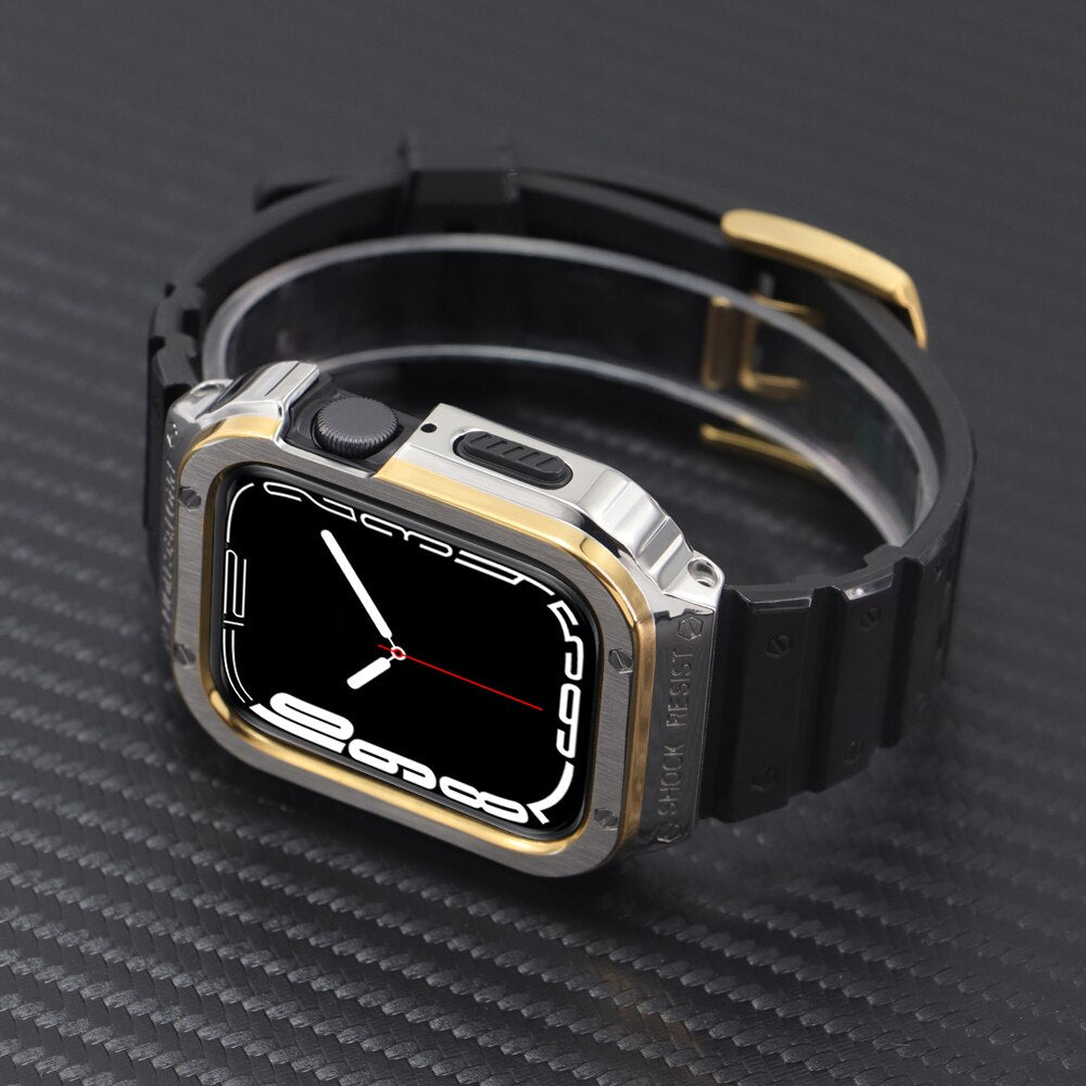 Stainless Steel Modification Kit for Apple Watch 8 Ultra 7 6 SE 5 4 Rubber Band for Iwatch Series 40 41 44 45 49mm Luxury Case