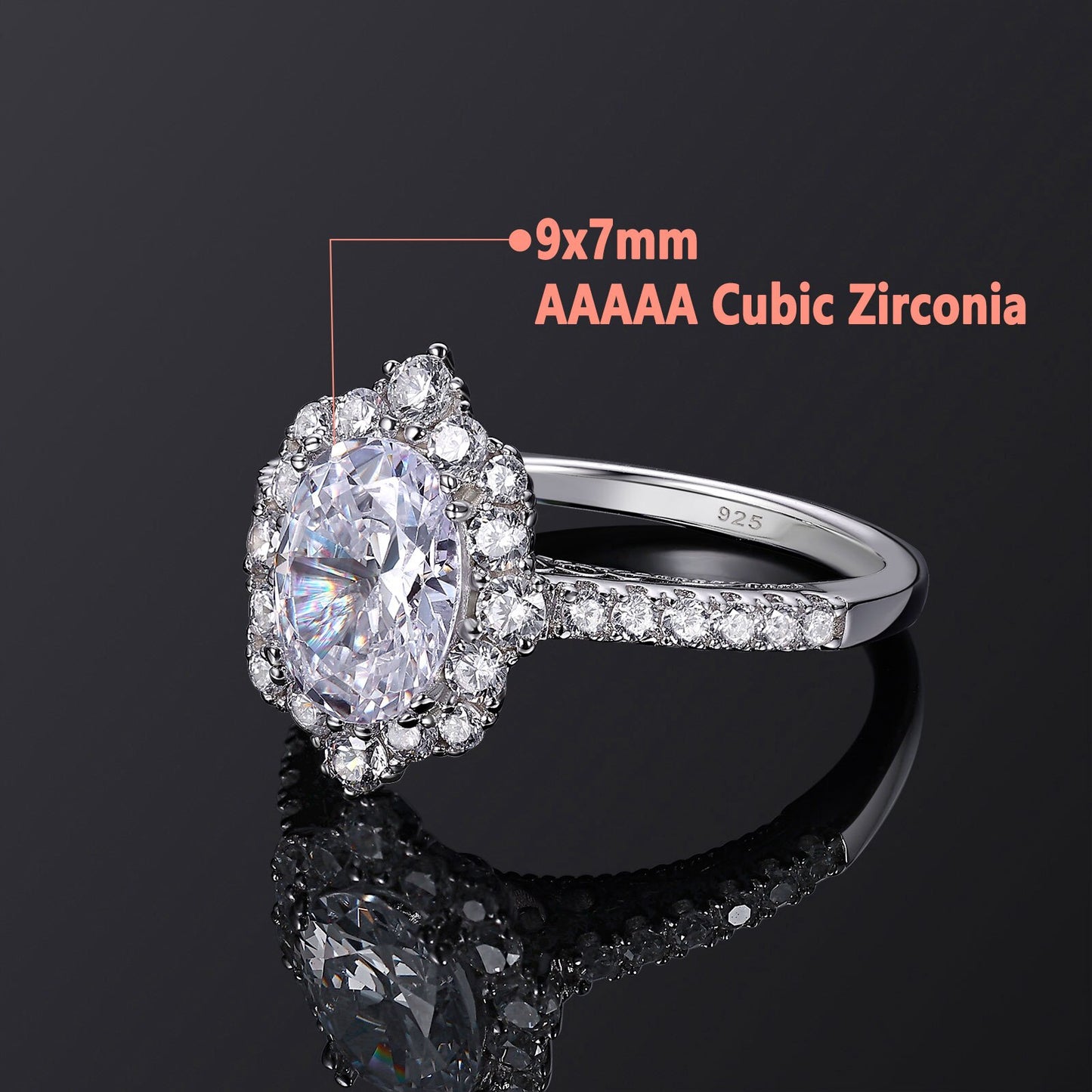 Newshe Floral Halo 2.7Ct Oval Cut AAAAA Cubic Zircon Genuine 925 Sterling Silver Engagement Rings Luxury Jewelry for Women