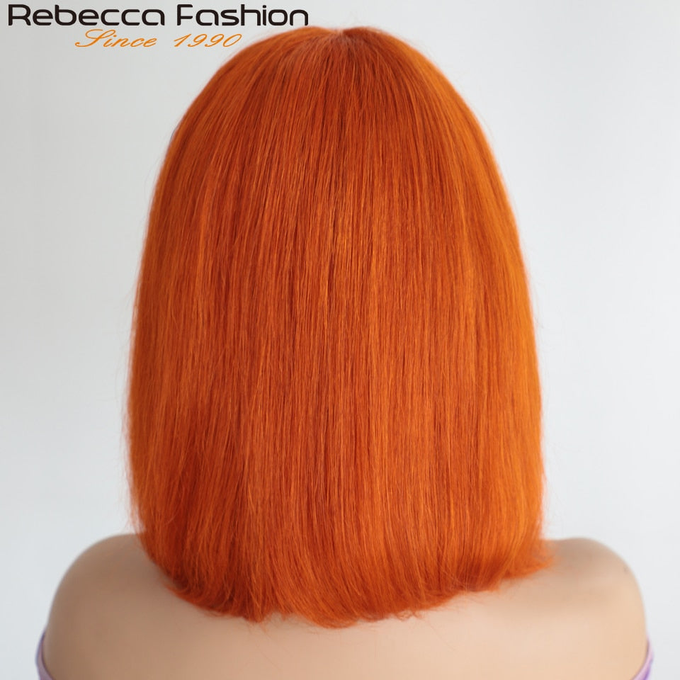 180D Orange/Ginger Colored Blonde Straight Human Hair Bob Wigs With Bangs Remy Full Machine Made for Women P4/30 613 99J T1B/27