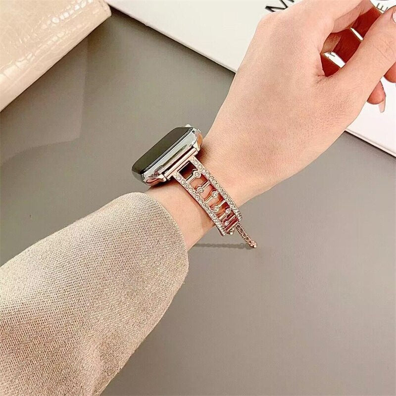 Diamond Stainless Steel Band for Apple Watch 41mm 45mm 49mm 40 44mm 38 Women Strap for Iwhtch Ultra 49 8 7 6 5 4 Se 3 2 Bracelet