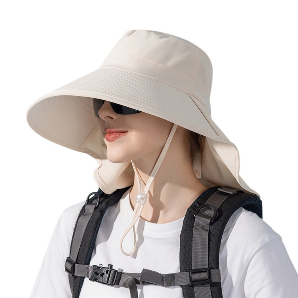 Outdoor Fishing Bucket Hat Sun Protection Shawl Adjustable Chin Strap For Hiking Garden Beach