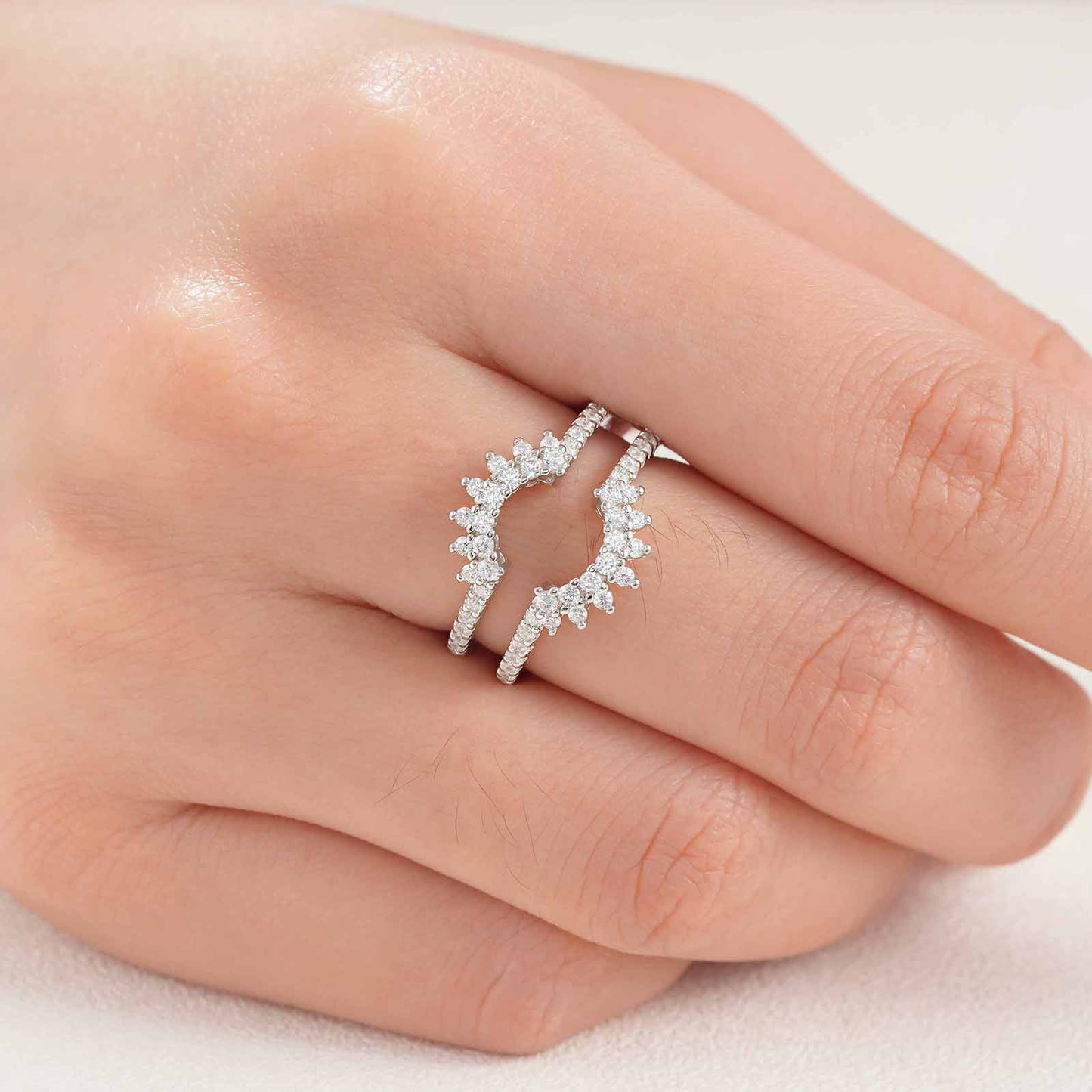 Newshe 925 Sterling Silver Dainty Sunflower Ring Enhancer for Women Engagement Rings AAAAA Cubic Zircon Curved Wedding Band