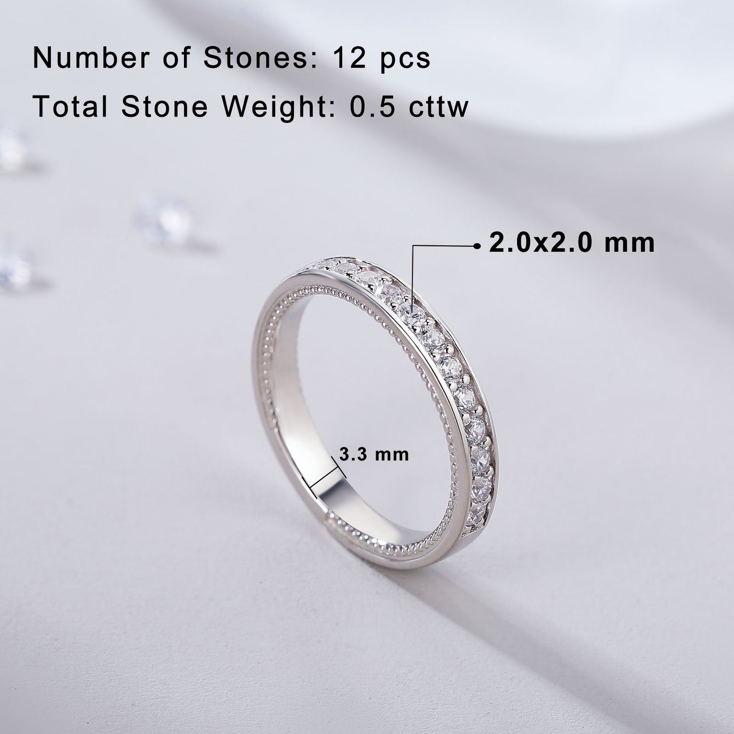 Newshe Solid 925 Sterling Silver High Grade Polish Rings Half Infinity Band for Women Engagement Ring 5A CZ Wedding  Jewelry