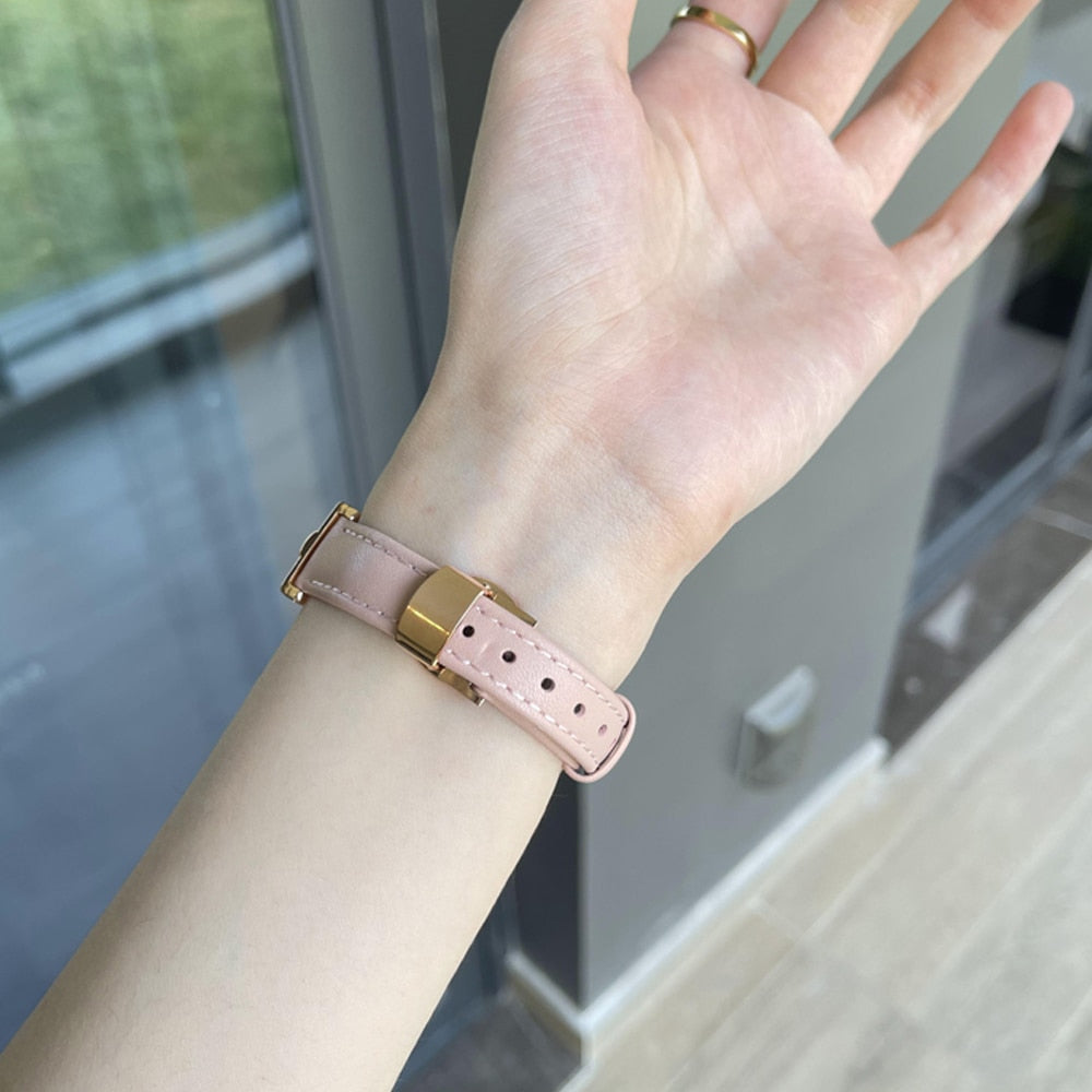 Leather Women Bracelet for Apple Watch Ultra 49mm 41 45mm 38 40mm 42 44MM Butterfly Buckle Band for iWatch Series 8 7 6 SE 5 4 3