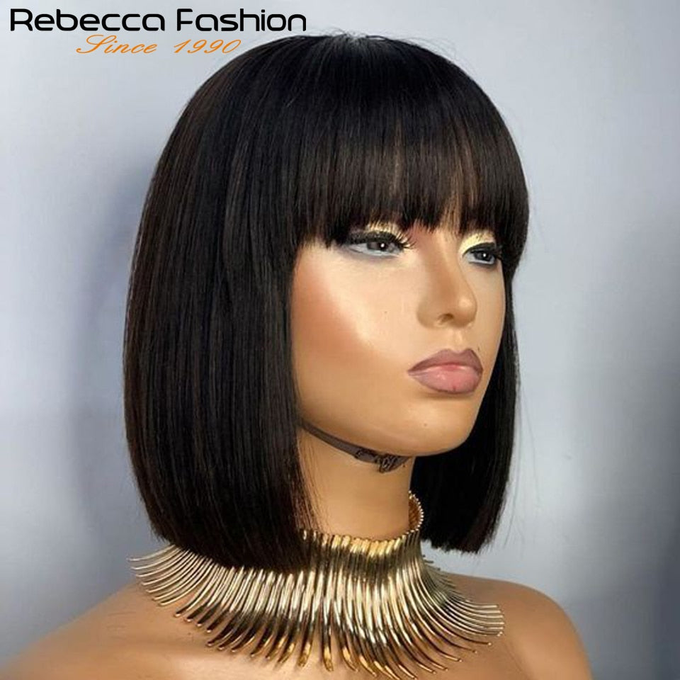 180D Orange/Ginger Colored Blonde Straight Human Hair Bob Wigs With Bangs Remy Full Machine Made for Women P4/30 613 99J T1B/27