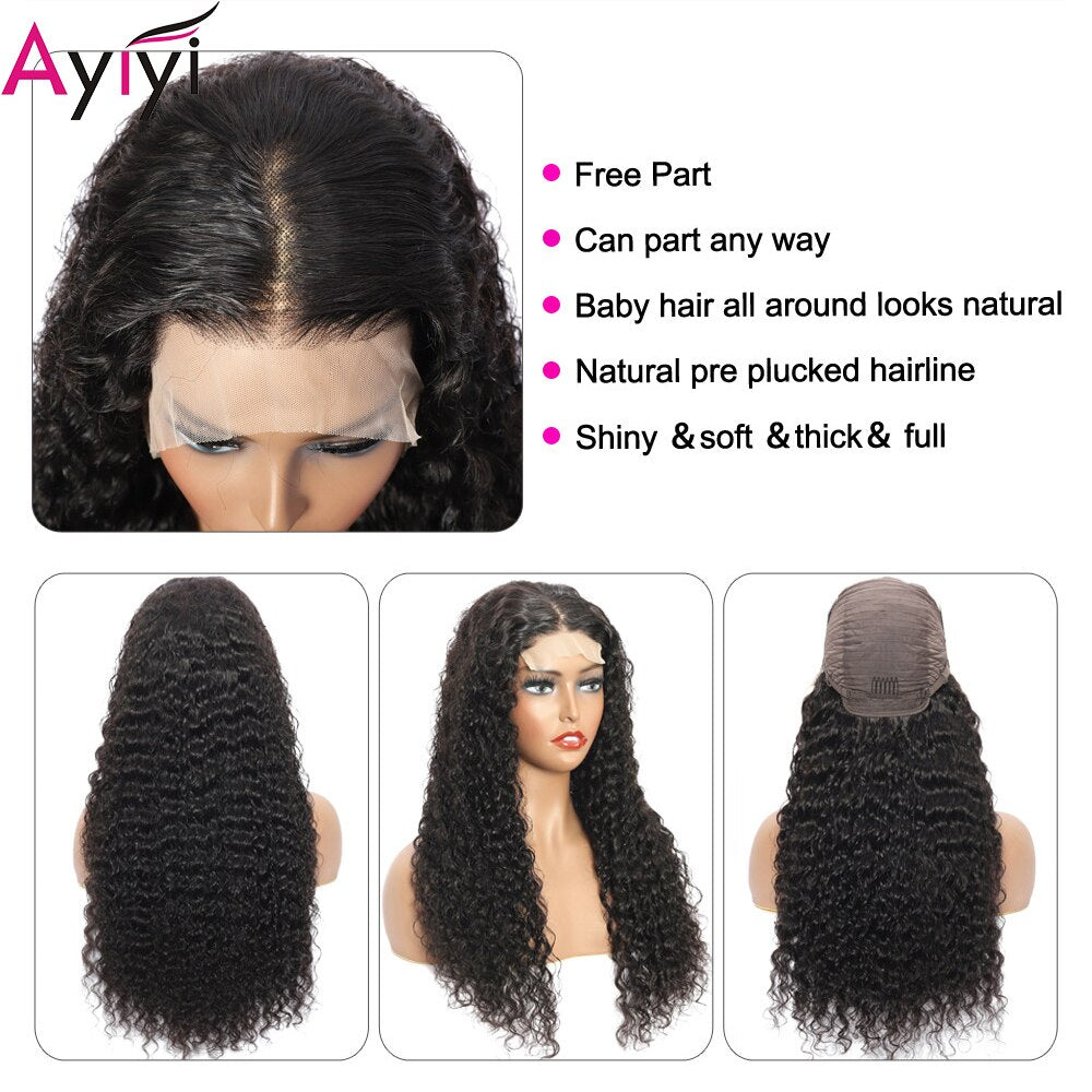 Jerry Curly Human Hair Wig Transparent Lace 4X4 Lace Closure Wigs For Women Pre Plucked Deep Kinky Curly Human Hair Wigs 180%