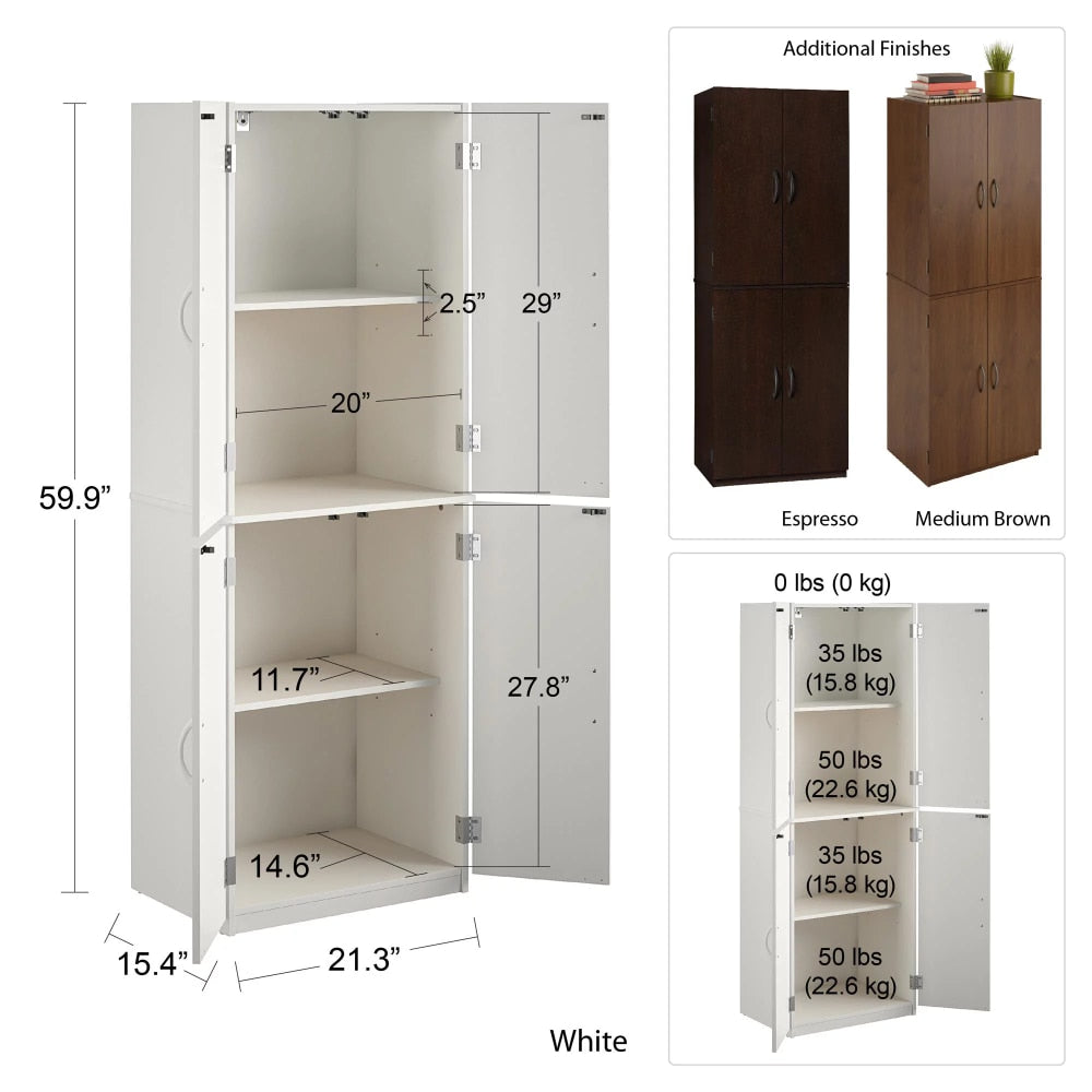 4-Door 5&#39; Storage Cabinet,Bathroom Cabinets White Stipple