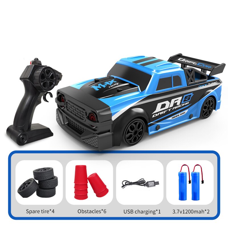 RC Car 1/16 4WD 2.4G Drift Racing Remote Control Car Bulit-in Two Batteries LED Light High Speed Vehicles Models Toys for Kids