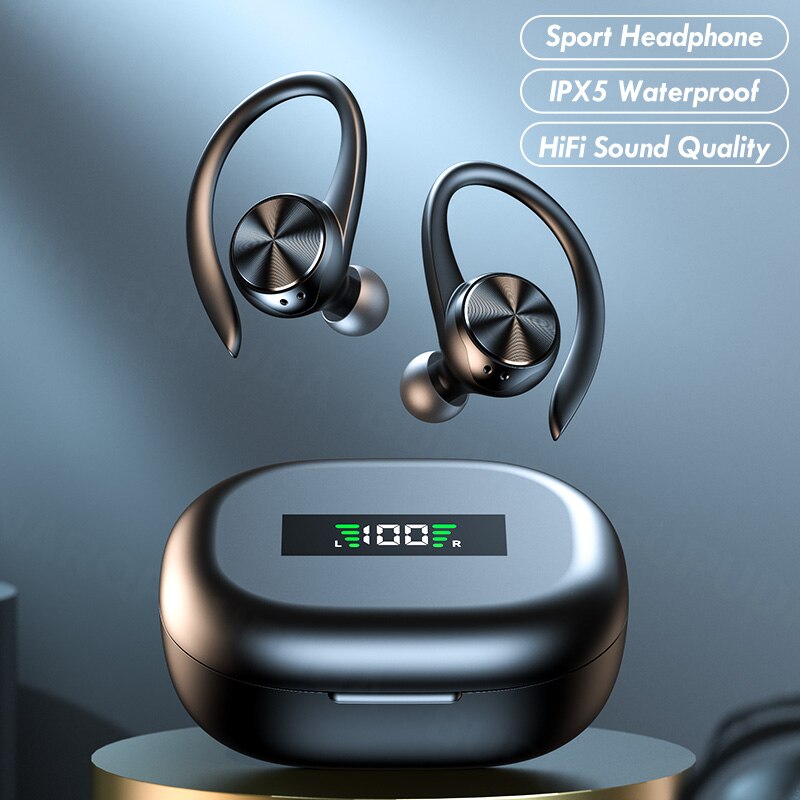 Wireless Bluetooth Earphone Ear Loop Noise Reduction Sports Running Music Listening Earphone Led Battery Display