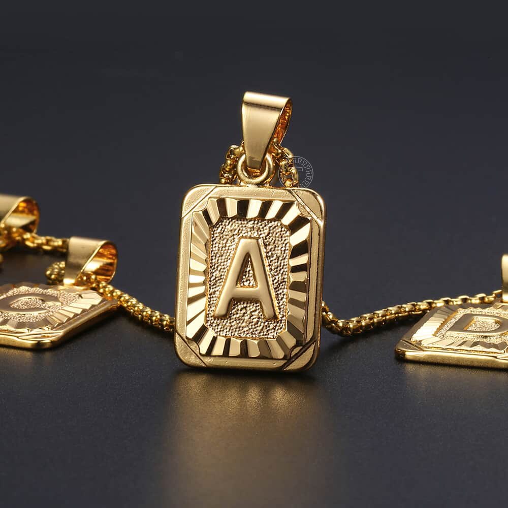 Initial Name Necklaces for Women Men Gold Color  26 Letters Pendant Box Chain Best Friend Personal Jewelry Dropshipping