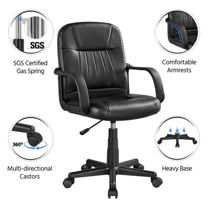 Adjustable Faux Leather Swivel Office Chair, Black  Office Chair Ergonomic