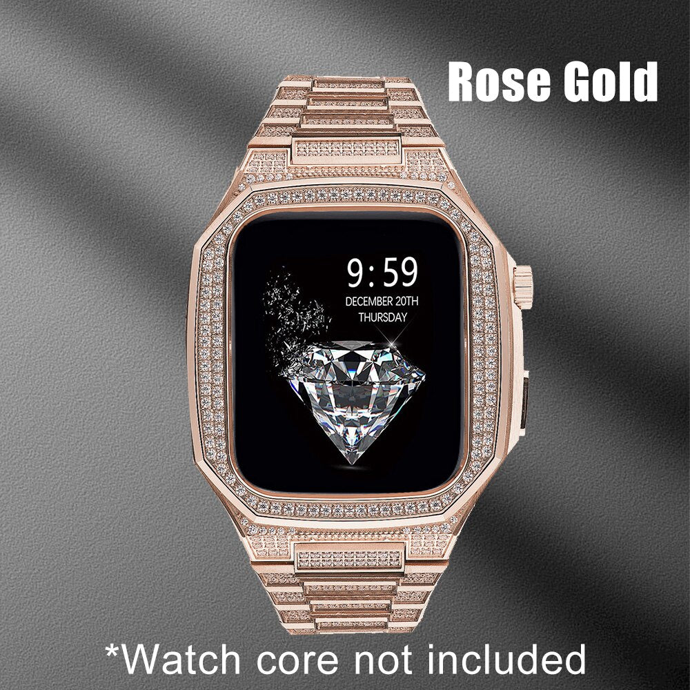 Luxury Diamond Modification Kit For Apple Watch Band 8 7 6 5 4 SE Lady Metal Strap For Iwatch Series 44mm 45mm Refit Accessoires