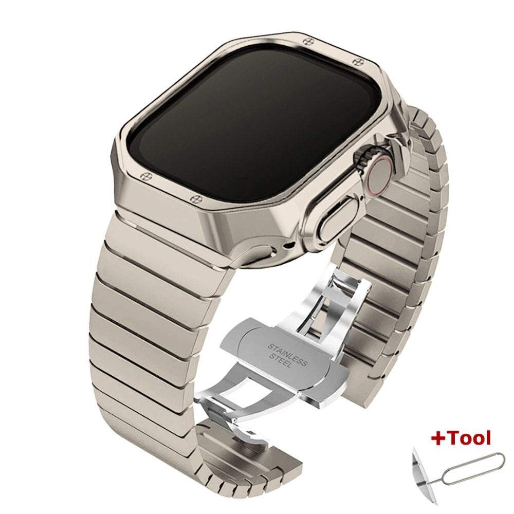 Stainless Steel Link Bracelet For Apple Watch Ultra 49mm TPU Case+Band 8 7 45mm 41mm Strap for iWatch 6 SE 5 4 3 42 44mm 38 40mm