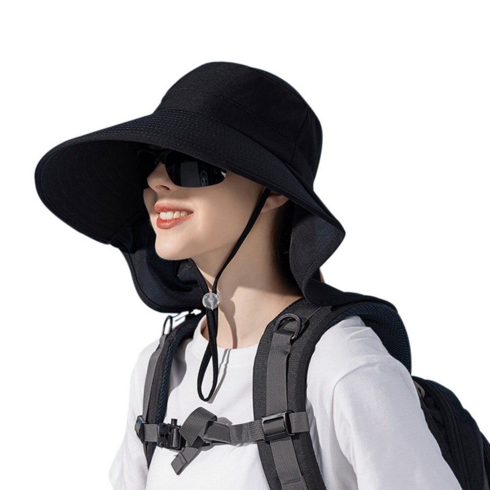 Outdoor Fishing Bucket Hat Sun Protection Shawl Adjustable Chin Strap For Hiking Garden Beach