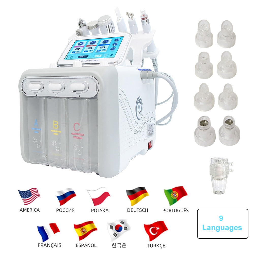 6 in 1 Hydro Oxygen Facial Machine Deep Cleansing Skin Care Beauty Device Peeling Blackhead Removal Water Dermabrasion Machine