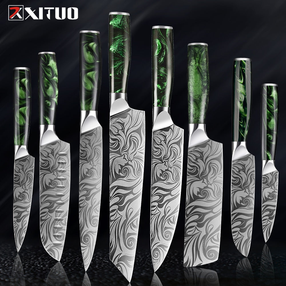 XITUO 1-8pc Kitchen knife Set Stainless Steel Pro Chef Knives Ultra Sharp Santoku Nakiri Bread Cleaver Boning Knife Cooking Tool