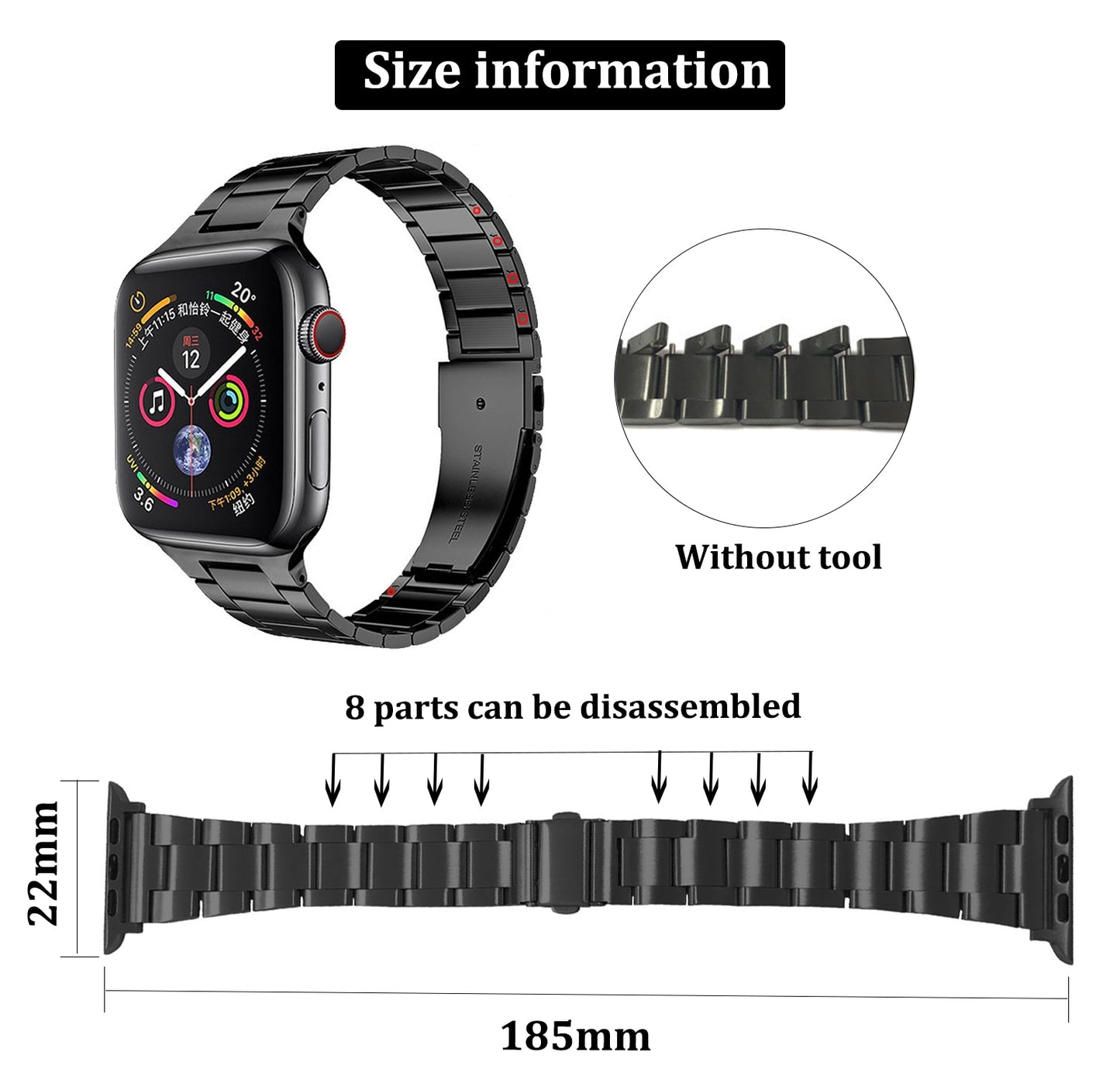 Women Stainless Steel Slim Bracelet For Apple watch 8 Ultra 49mm Band 40mm 38 42 41 45mm for iWatch SE/6/5 7 Luxury Metal Strap