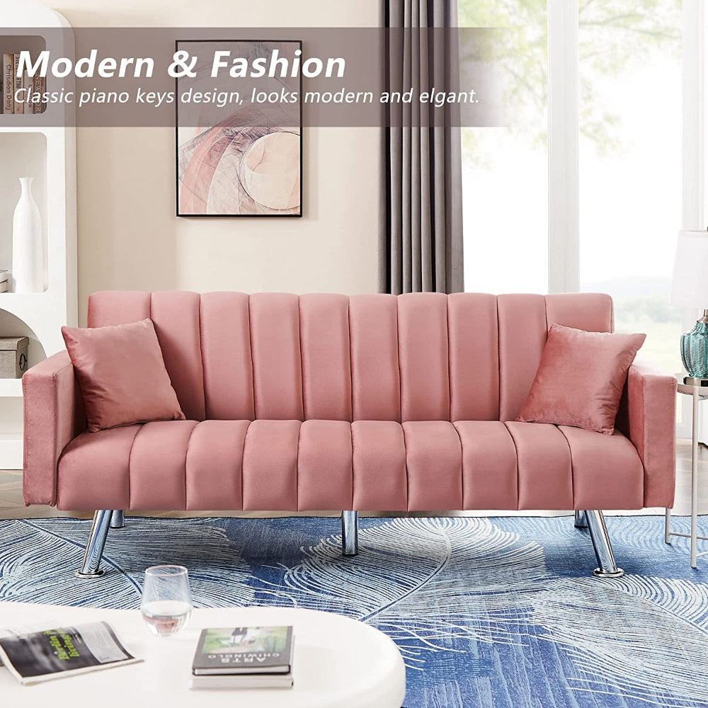 Modern Sleeper Sofa Couch with Wooden Frame and Metal Legs Comfortable Velvet Sofa Suitable for Living Room Bedroom Office