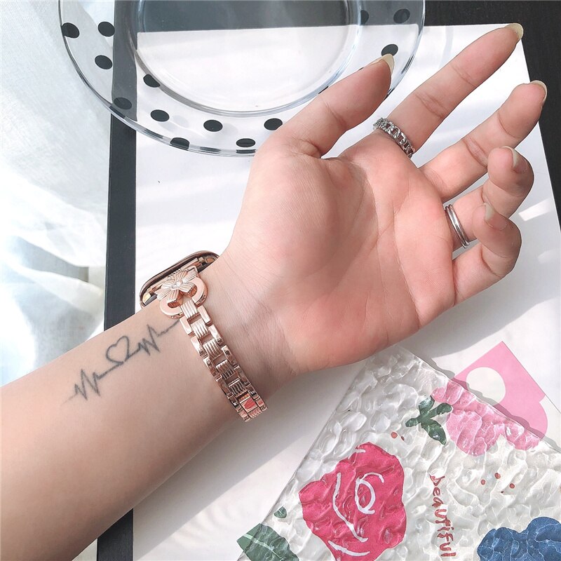 Women Luxury Diamond Watch Strap For Apple Watch Band 7/6/5/4/3/2/SE for iWatch 38mm 40mm 42mm 44mm 41mm 45mm Slim Link Bracelet