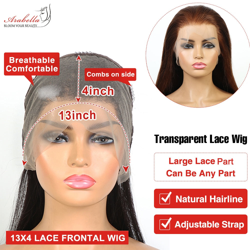 Brown Hair Lace Frontal Wig 100% Human Hair Wigs 13x4 Transparent Lace Arabella Remy Pre Plucked Bleached Knots Straight Wig