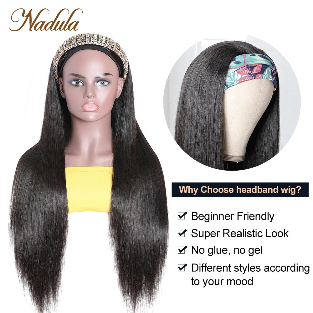 Nadula Straight Human Hair Headband Wig 10&quot;-26&quot; Headband Wig Human Hair for Black Women Brazilian Hair Wig No Glue Real Hairline