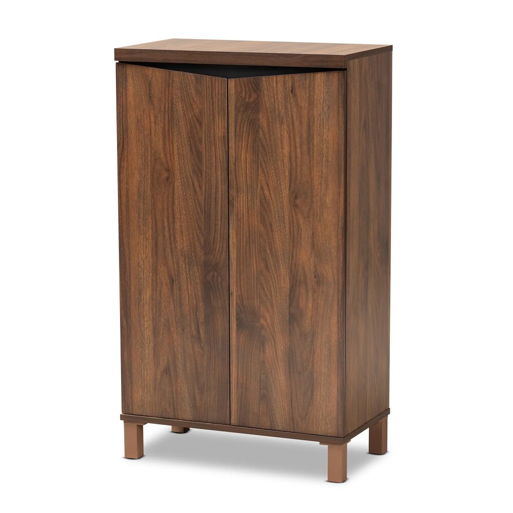 Talon Modern and Contemporary Two-Tone Walnut Brown and Dark Grey Finished Wood 2-Door Shoe Storage Cabinet