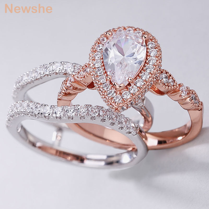 Newshe Yellow & Rose Gold Engagement Ring 925 Sterling Silver Adjustable Enhancer Wedding Band Simulated Diamond AAAAA CZ