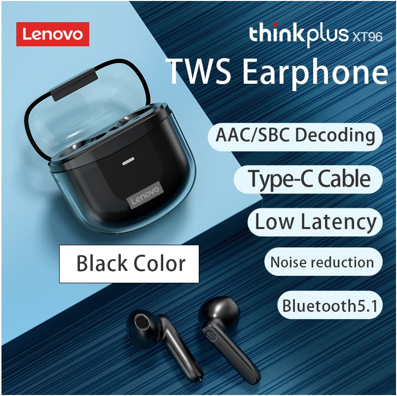 Original Lenovo XT96 Headphone TWS Wireless Bluetooth Headset Touch Control Transparent Earphone HD Call With Dual Mic Earbuds