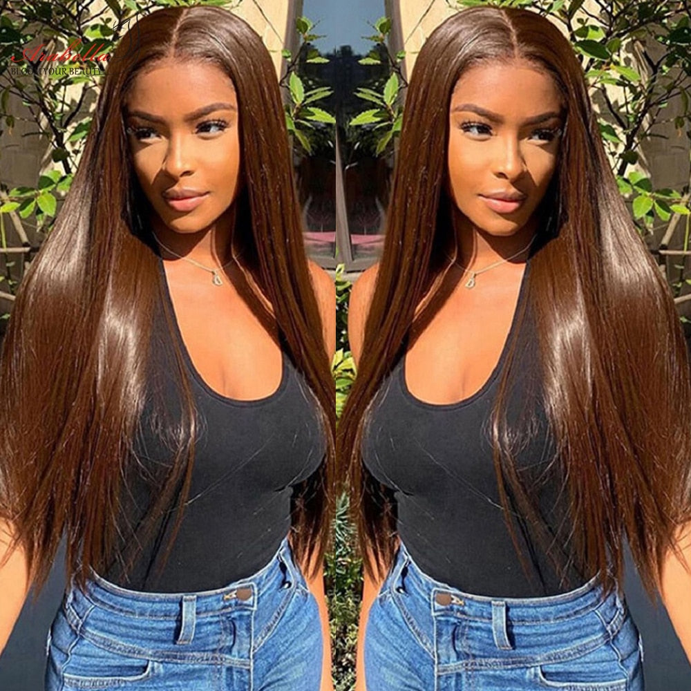 Brown Hair Lace Frontal Wig 100% Human Hair Wigs 13x4 Transparent Lace Arabella Remy Pre Plucked Bleached Knots Straight Wig