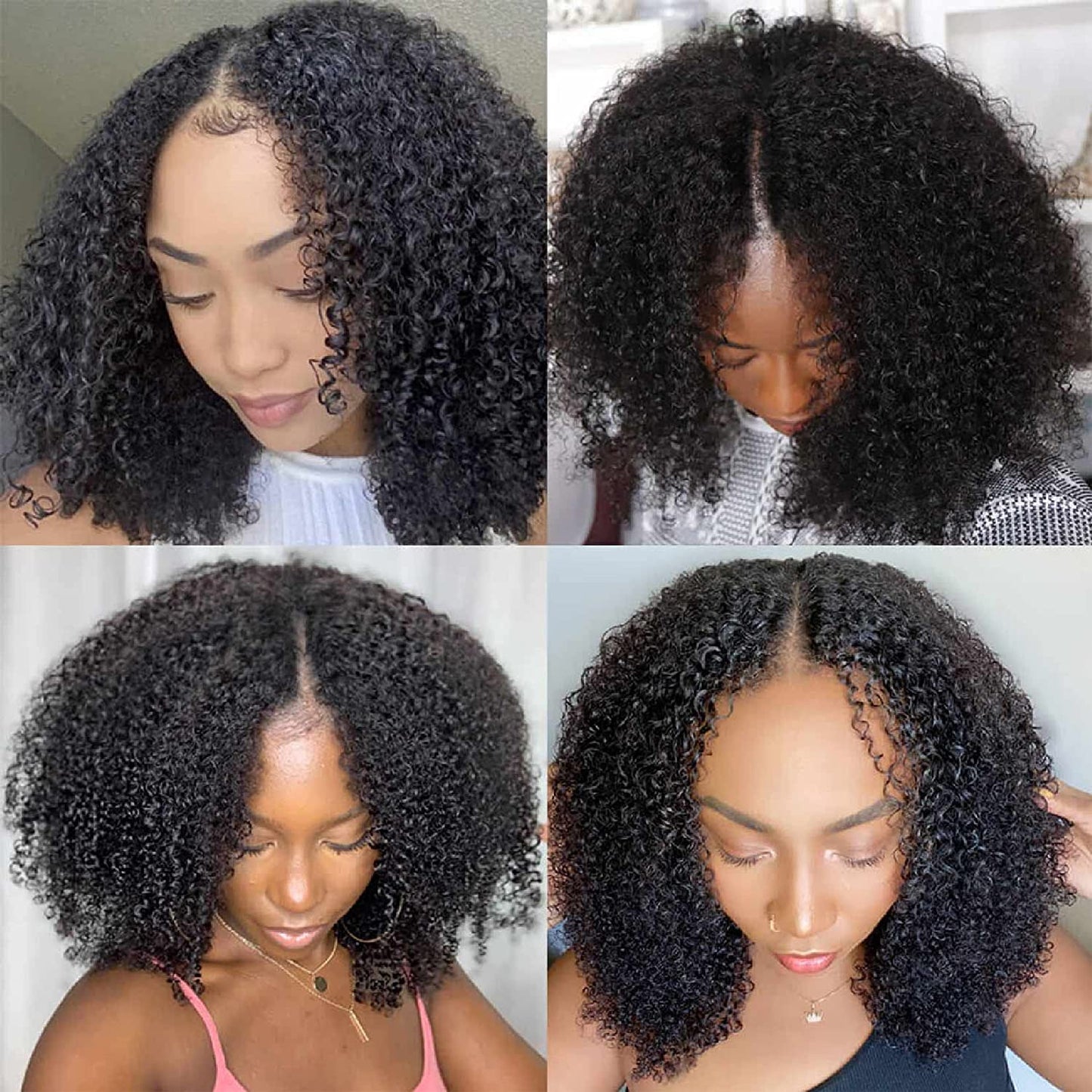 Afro Kinky Curly V Part Human Hair Bob Wig No Leave Out Short Bob Human Hair Wigs Glueless V Shape Thin U Part Wig For Women