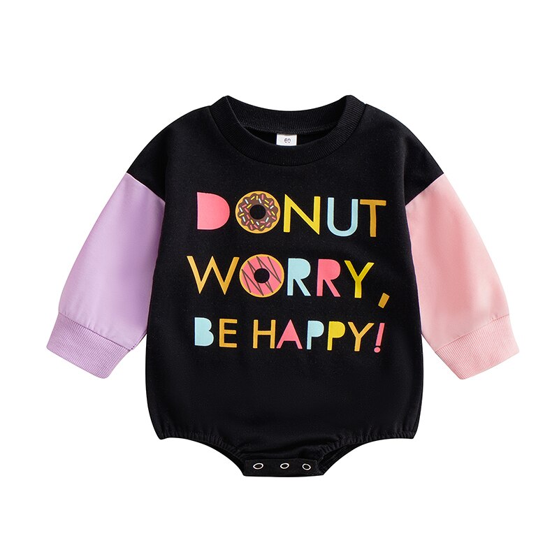 2022-10-25 Lioraitiin 0-18M Infant Baby Girls Bodysuit Long Sleeve Crew Neck Letters Print Contrast Color Jumpsuit