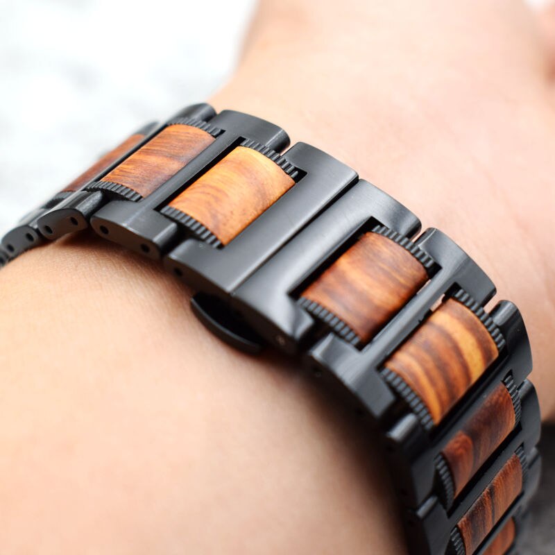 Luxury Wooden Metal Stap For Apple Watch Band Series 38mm 40mm 44mm 42mm 41mm 45mm Wood Steel Bracelet For iWatch 7 6 5 4 3 2 SE