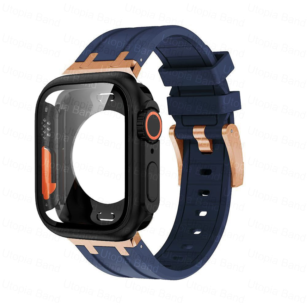 360 Full Protector Change To Ultra Case for Apple Watch 45mm 44mm 8 7 6 SE 5 4 1:1 Appearance Protective Film Rubber Bracelet